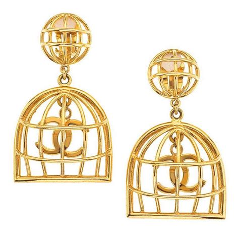 chanel earrings birdcage the real real|14k Chanel earrings.